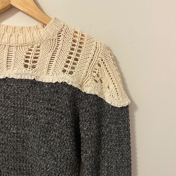 Free People Pointelle and Thermal Colorblock Top in Gray and Cream | Size Small - Picture 3 of 8